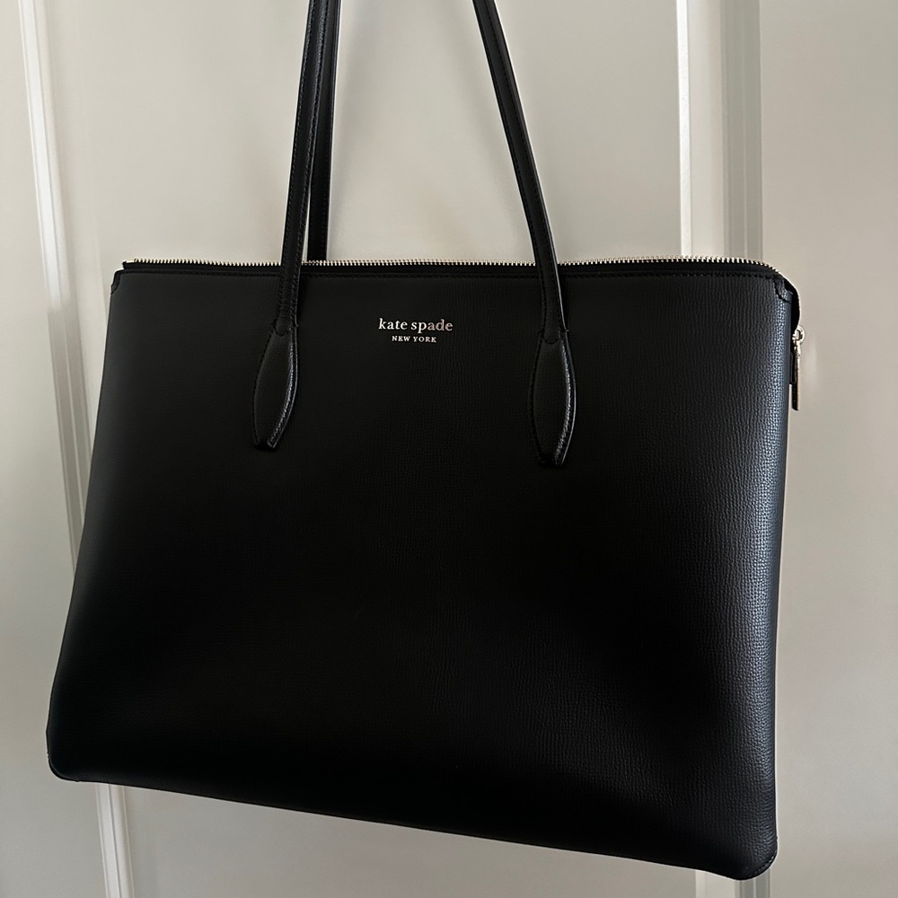 kate spade Large Bleecker Black Leather Zip-Top Tote